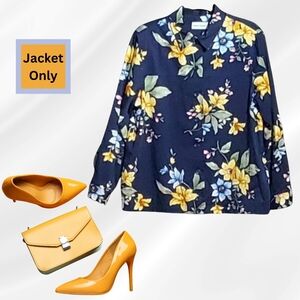 Alfred Dunner Navy Blue & Floral Beaded Denim Jacket Plus Size